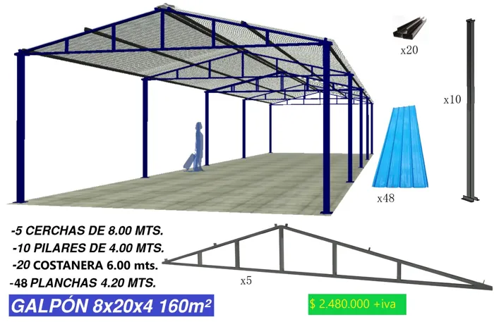 GALPON 8X20X4 160m²