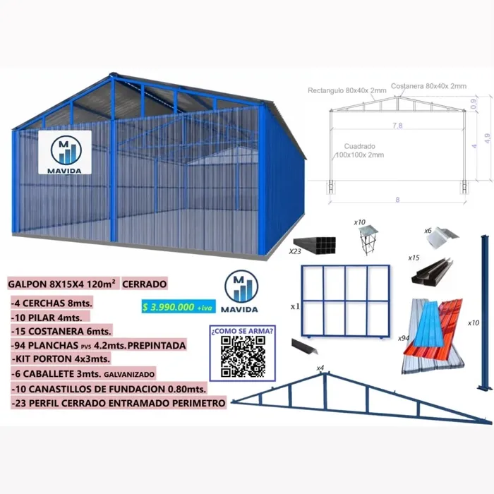 GALPON 8X15X4 120m²