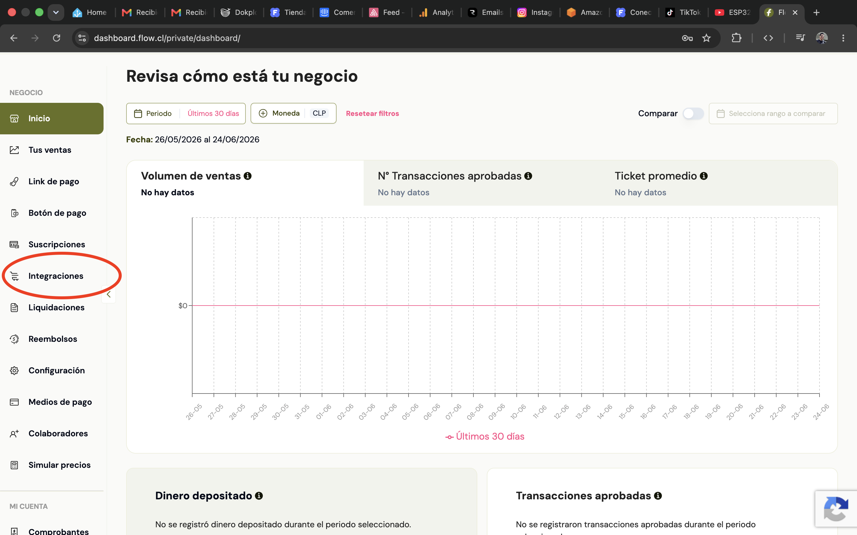 Paso 1: entrar a Integraciones en Flow