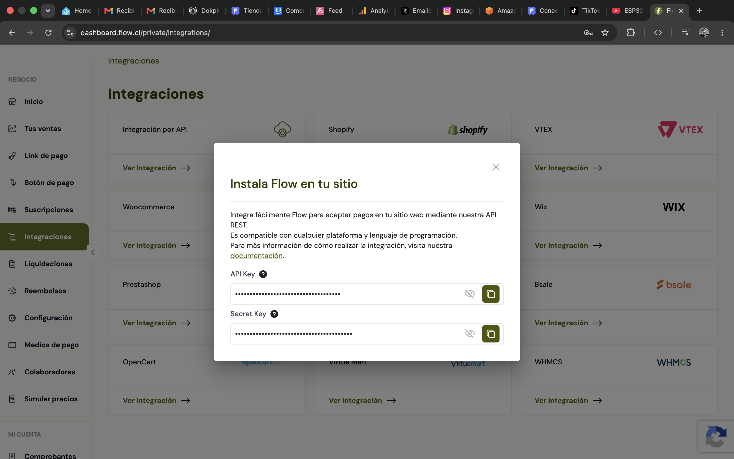Paso 3: copiar API Key y Secret Key