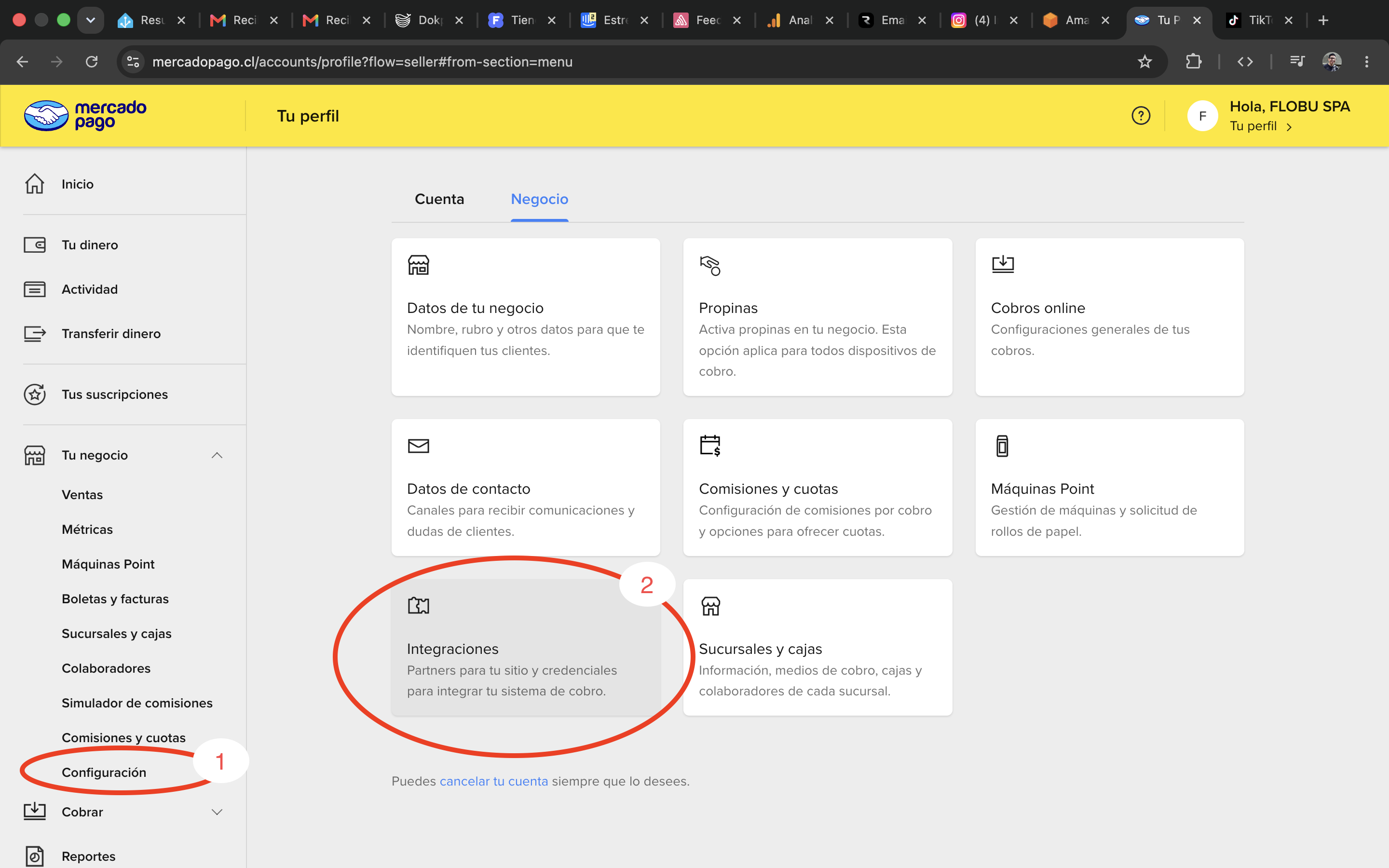 Paso 2: abrir Configuración e Integraciones