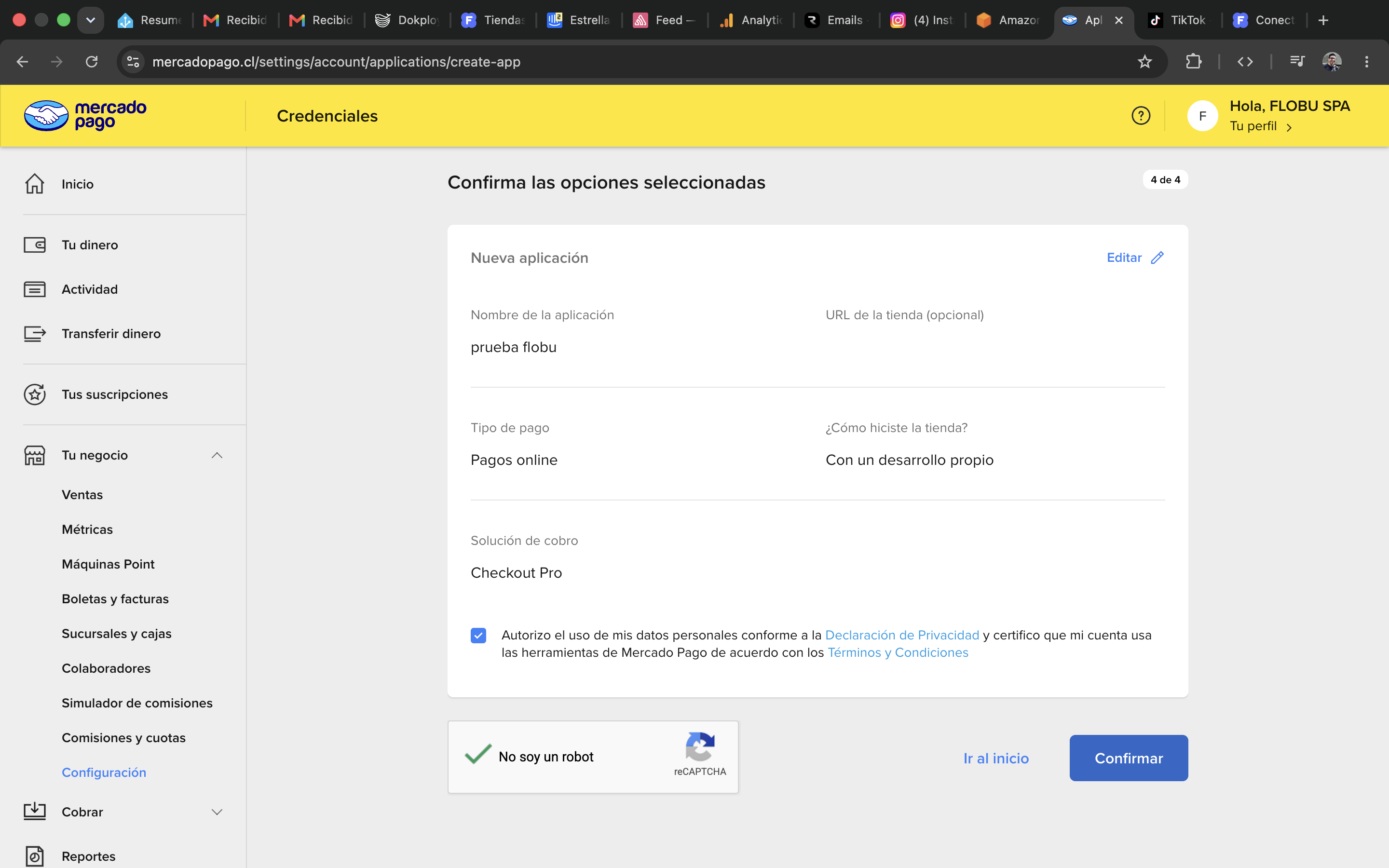 Paso 8: confirmar la aplicación